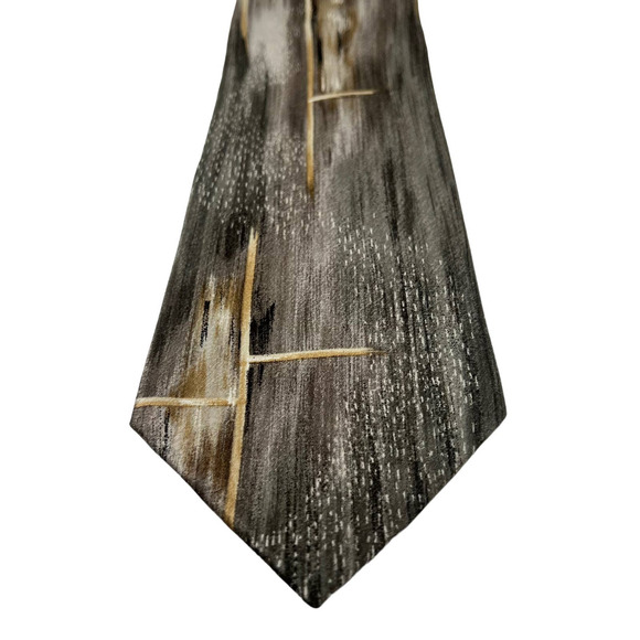 Pierre Cardin Men's Silk Tie Gray Tones with Beige Accents 58" Long 4" Wide - Picture 1 of 5